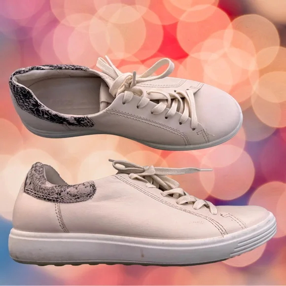 Ecco White Sneakers with Black Snake Print - Picture 2 of 3